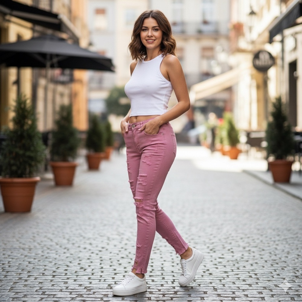 Pink Distressed Women's Jeans